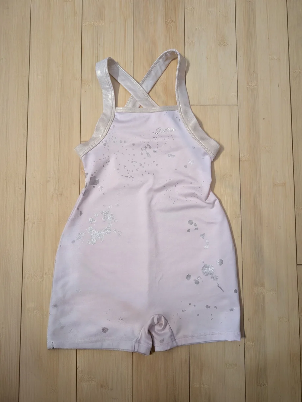 Justice Fun Charming Girls Pink Sparkle Gymnastics Dance Biketard -Sz S (7-8)